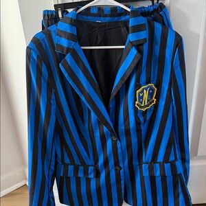 Striped Blue and Black Blazer with Crest